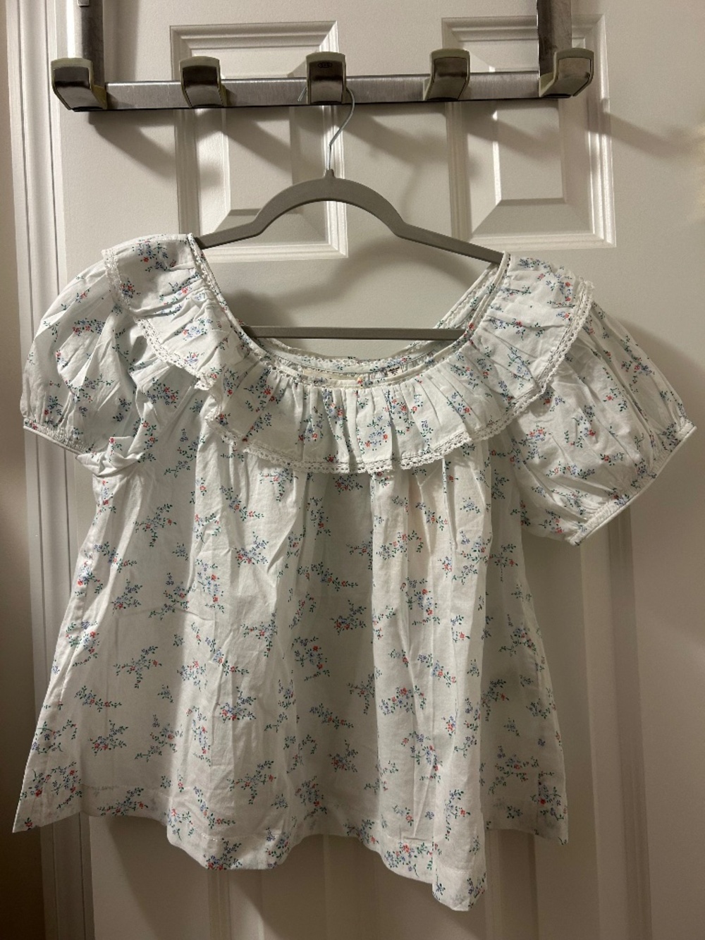 NWT Doen Silvie Cotton Ruffle Floral Short Puff Sleeve Blouse Top Cottage Grove